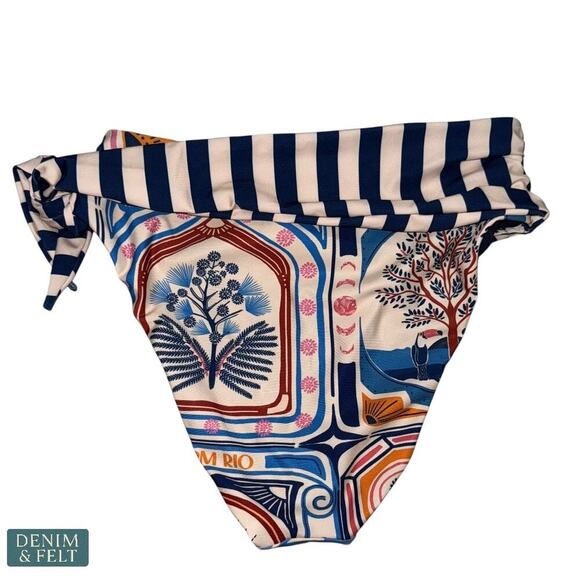 Farm Rio Anthropologie High Rise Side Tie Bikini Bottom Blue Print XS NEW/NWT!! - Picture 5 of 11